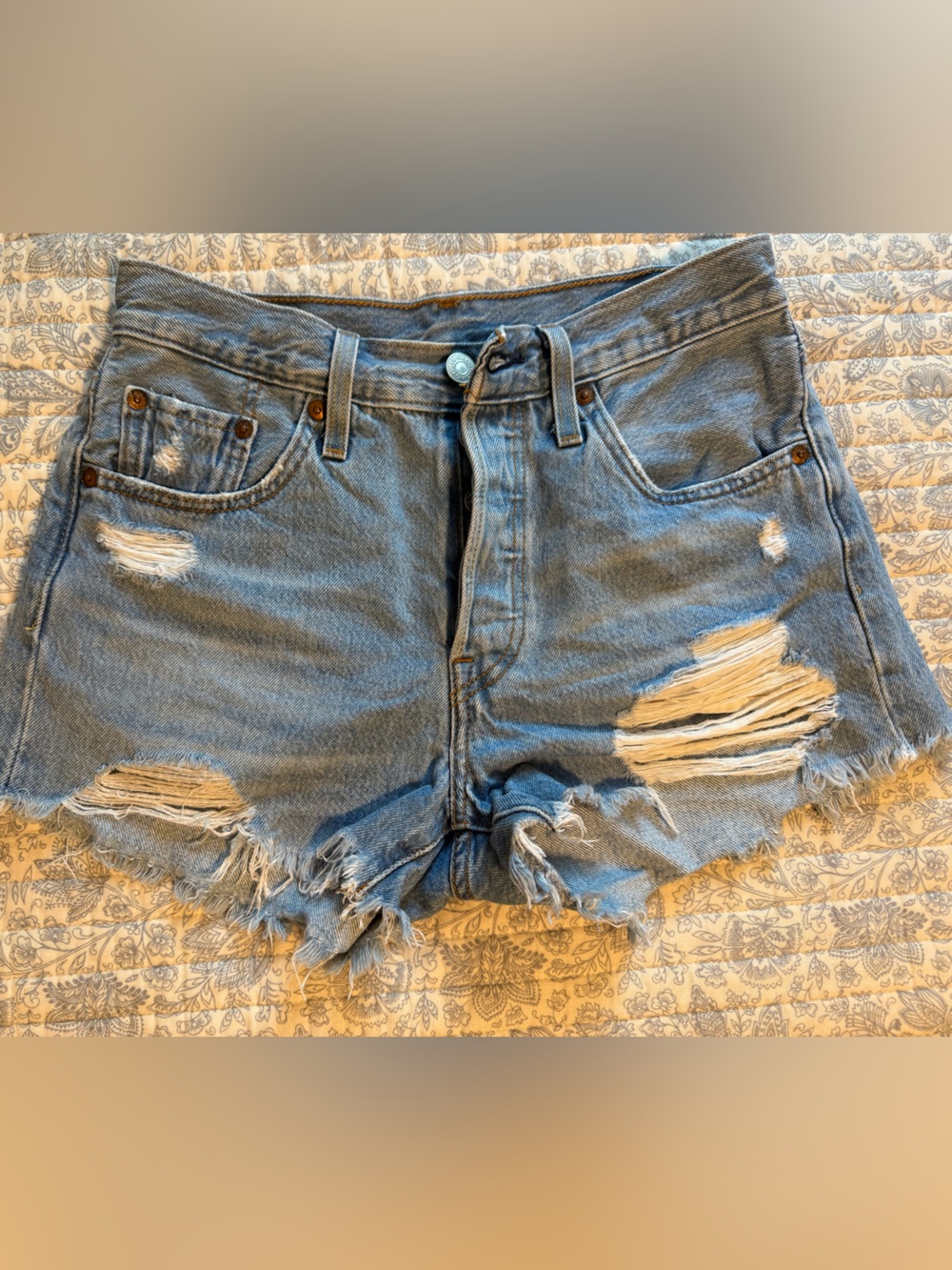 Levi 501 Distressed Denim Women’s Shorts - Light Blue